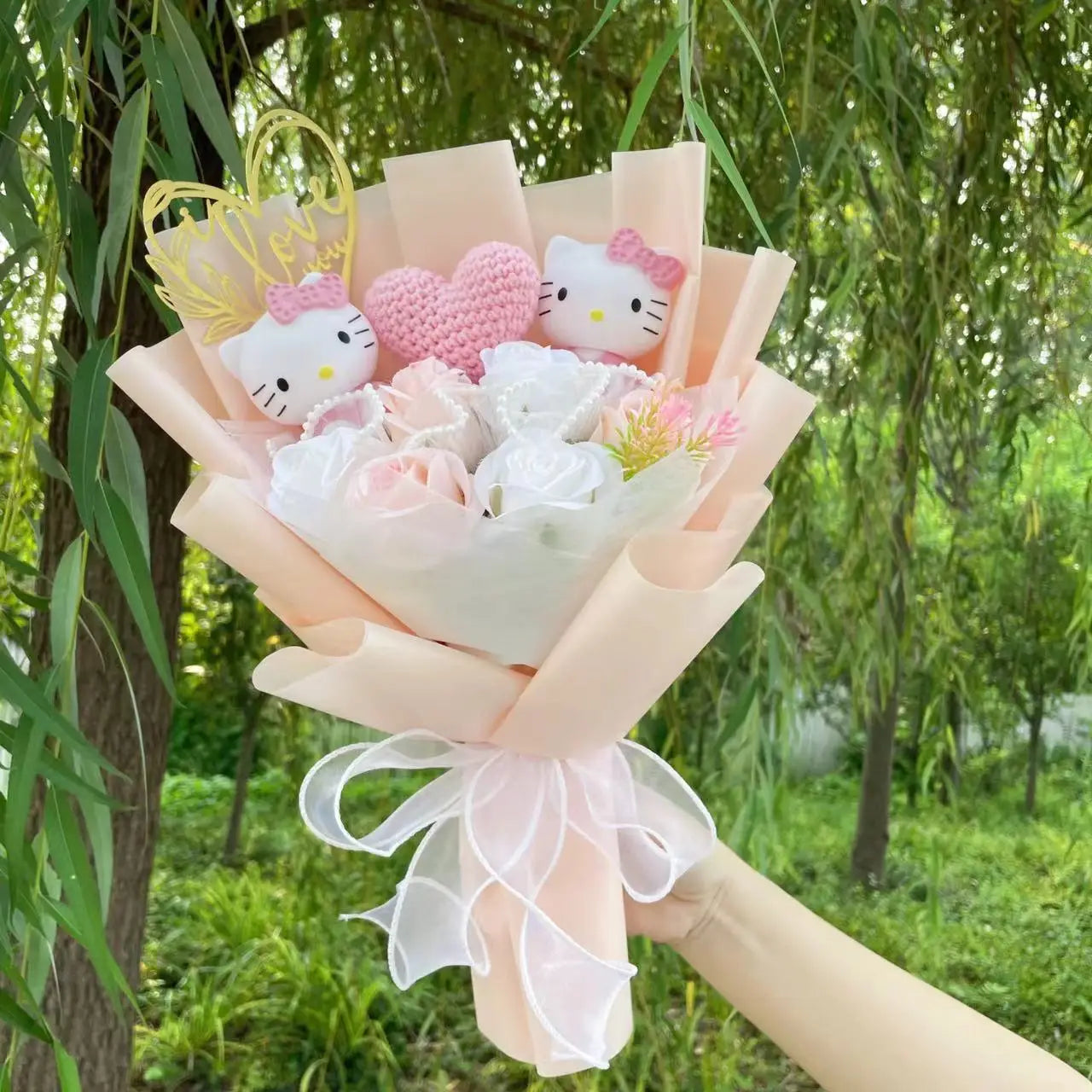 Kawaii Hello Kitty Cat Dolls with Artificial Flowers – Perfect Gift Bouquets - Image 22
