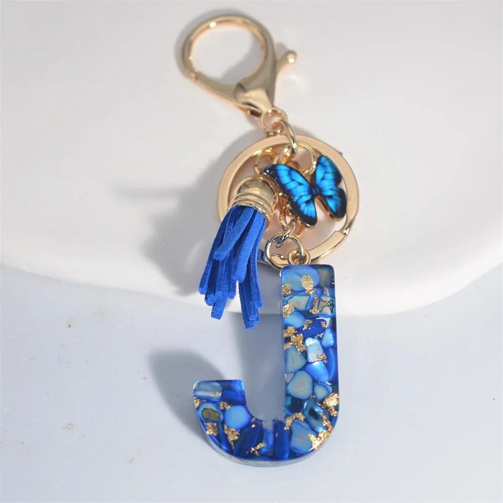 Blue Glazed A-Z Initial Keychain with Butterfly Tassel Pendant – Fashion Gift - Image 10