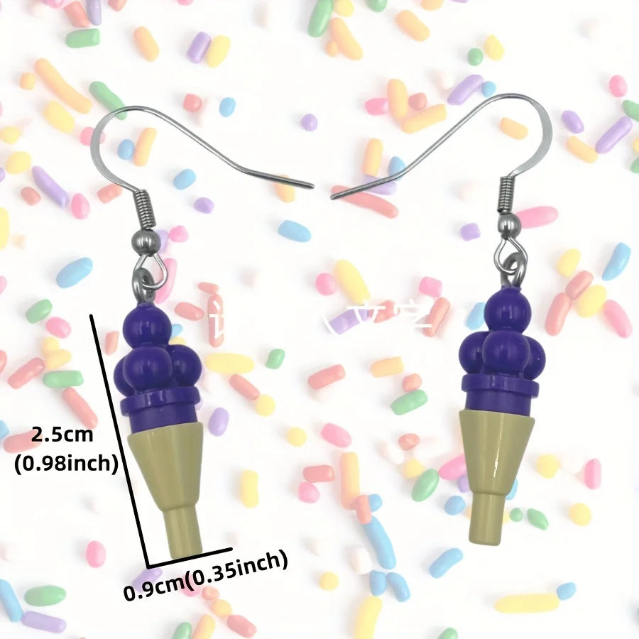Creative Ice Cream Building Block Earrings – Handmade Kawaii Jewelry - Image 3