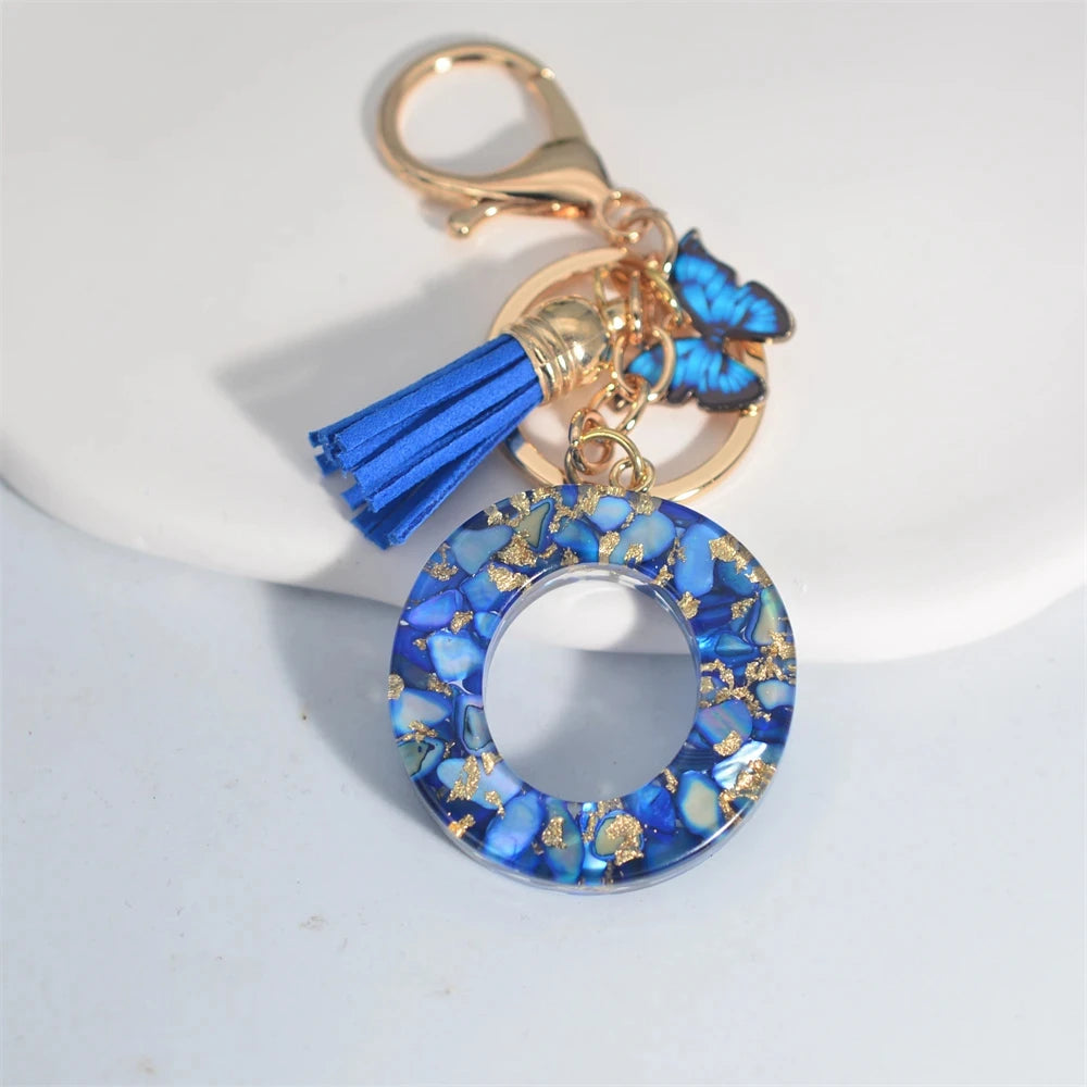 Blue Glazed A-Z Initial Keychain with Butterfly Tassel Pendant – Fashion Gift - Image 15