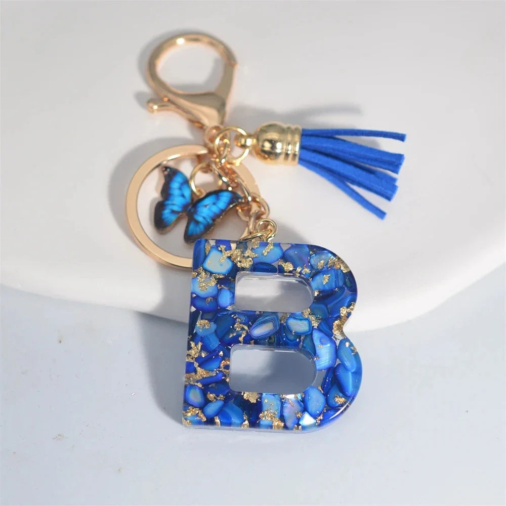 Blue Glazed A-Z Initial Keychain with Butterfly Tassel Pendant – Fashion Gift - Image 8