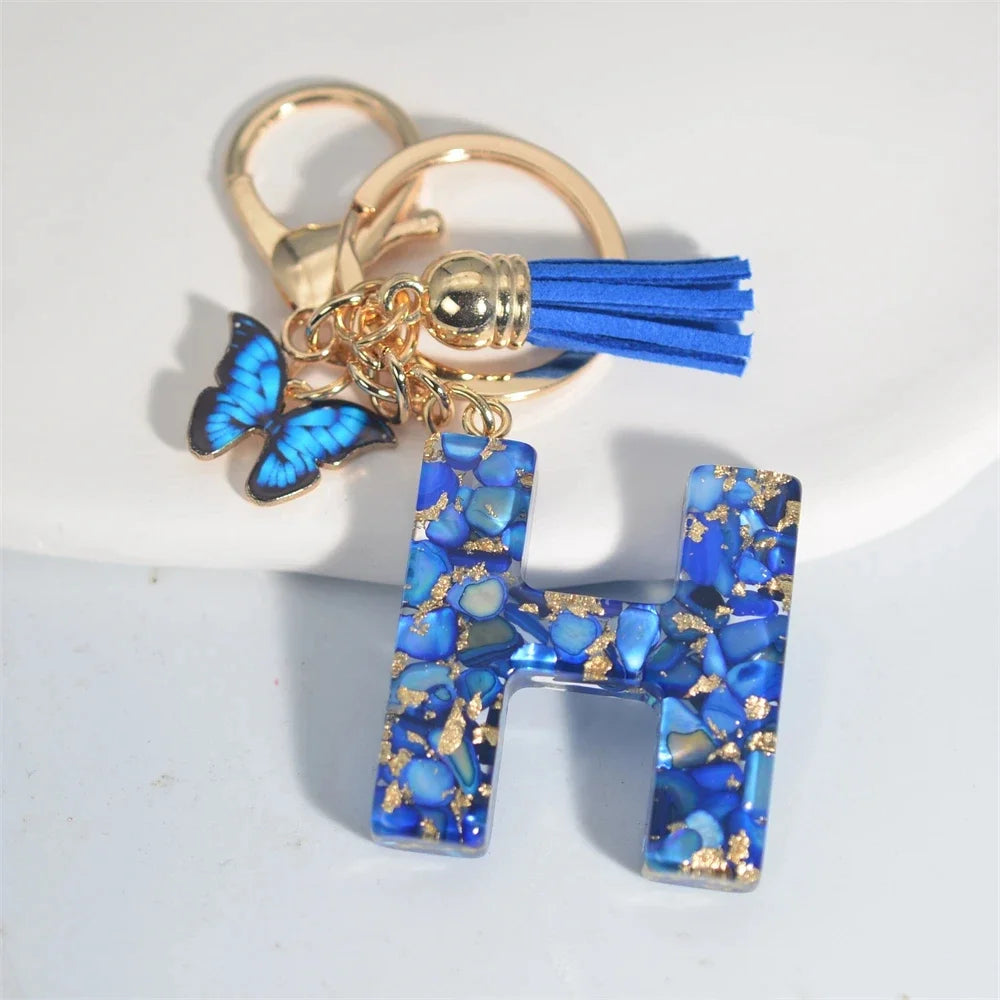 Blue Glazed A-Z Initial Keychain with Butterfly Tassel Pendant – Fashion Gift - Image 20