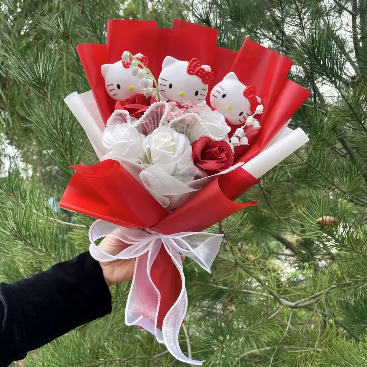 Kawaii Hello Kitty Cat Dolls with Artificial Flowers – Perfect Gift Bouquets - Image 26