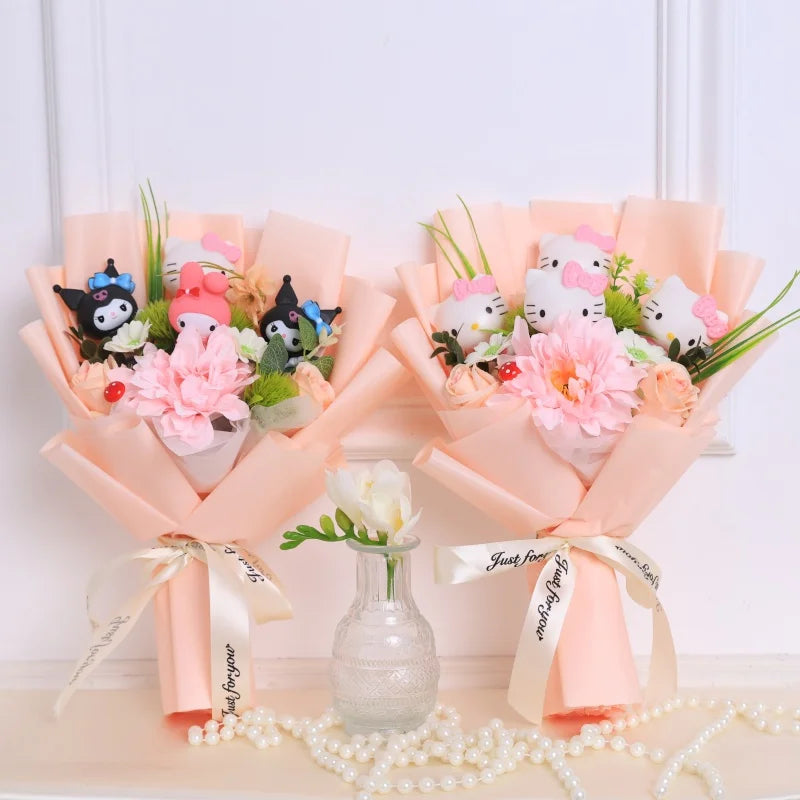 Kawaii Hello Kitty Cat Dolls with Artificial Flowers – Perfect Gift Bouquets - Image 5
