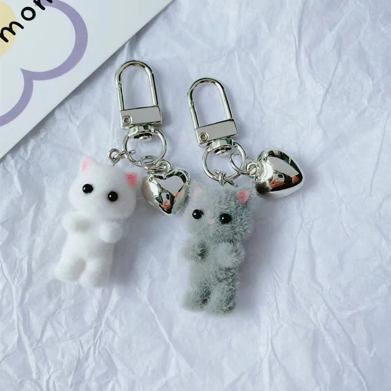 Cute Flocking Cat Keychain