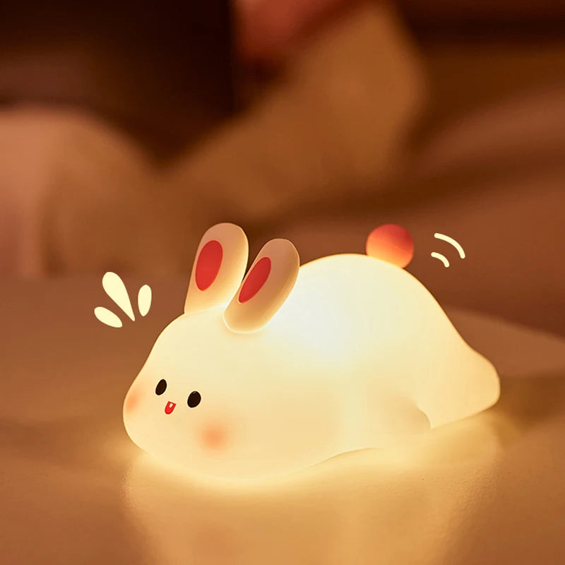 Big Face Rabbit Night Light – Cute Silicone Touch Lamp for Kids