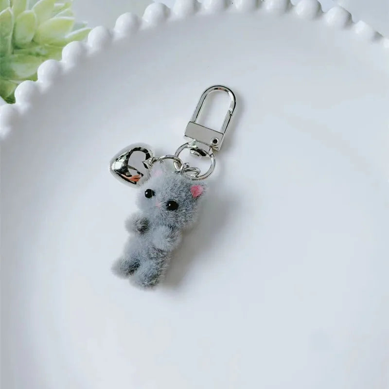 Cute Flocking Cat Keychain - Image 5