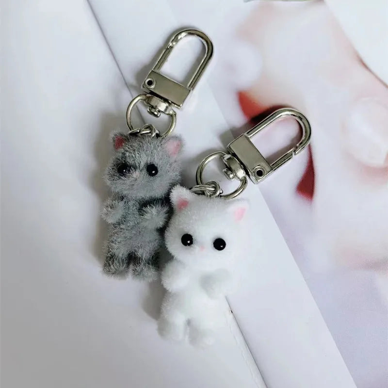 Cute Flocking Cat Keychain - Image 3