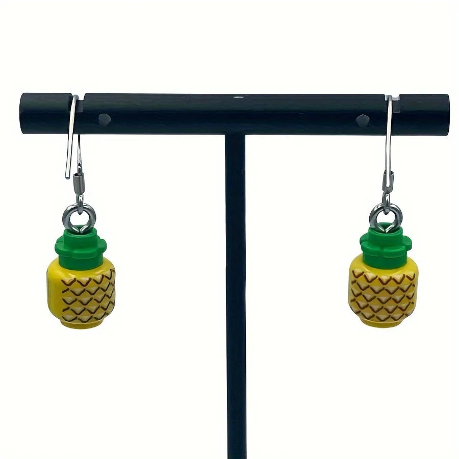 Creative Yellow Pineapple Building Block Earrings - Image 2