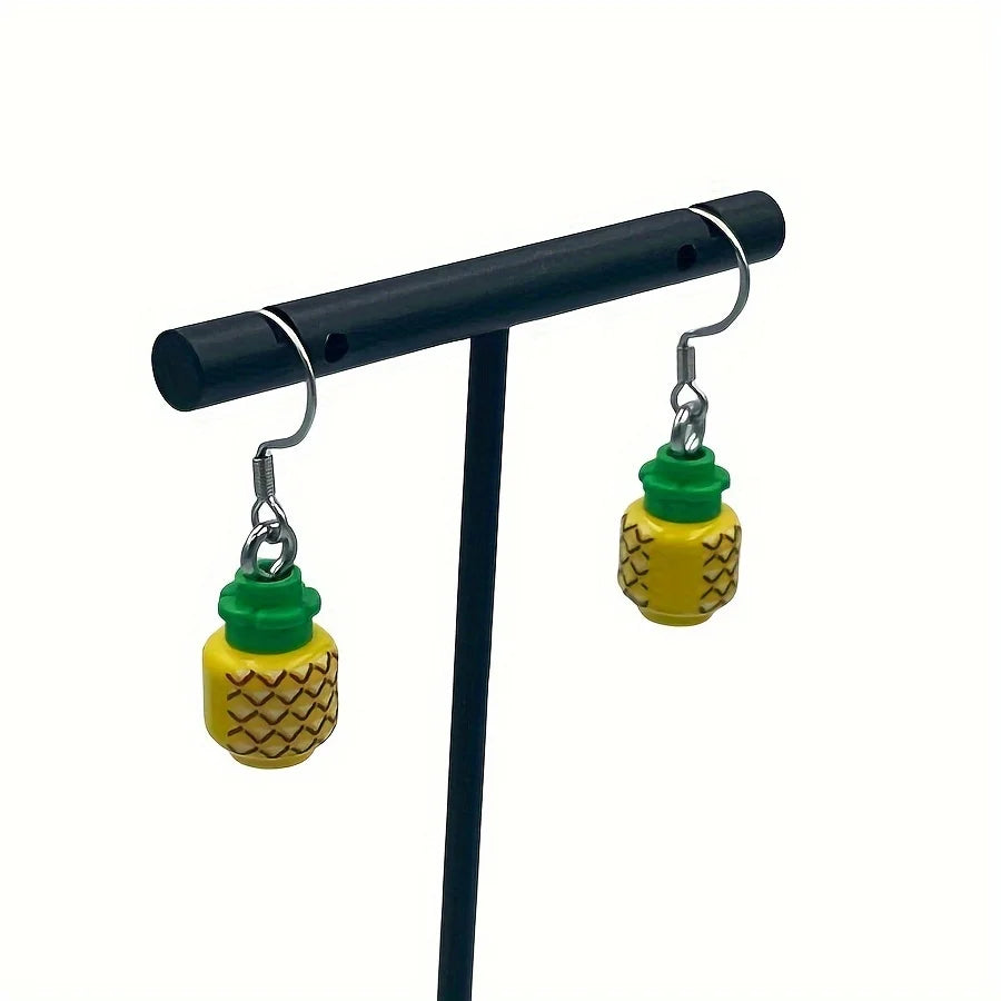 Creative Yellow Pineapple Building Block Earrings - Image 3