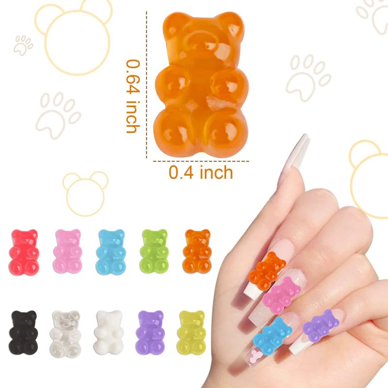 50Pcs Gummy Bear Rhinestone Nail Art Charms – Jelly Bear Decorations - Image 3