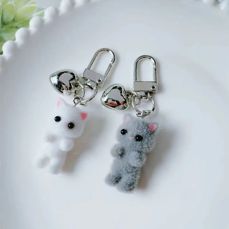 Cute Flocking Cat Keychain - Image 2