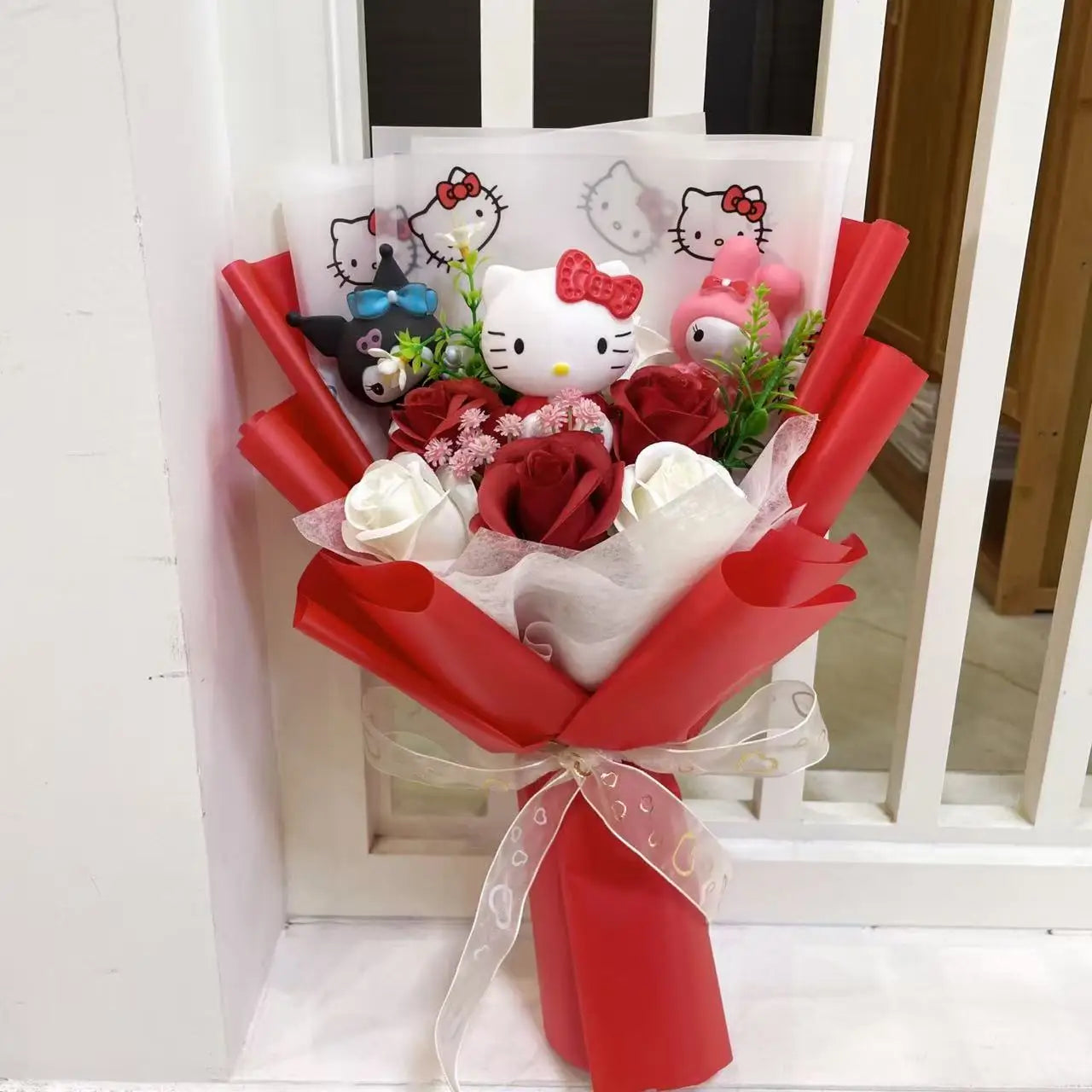 Kawaii Hello Kitty Cat Dolls with Artificial Flowers – Perfect Gift Bouquets - Image 32