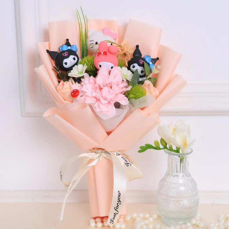 Kawaii Hello Kitty Cat Dolls with Artificial Flowers – Perfect Gift Bouquets - Image 37