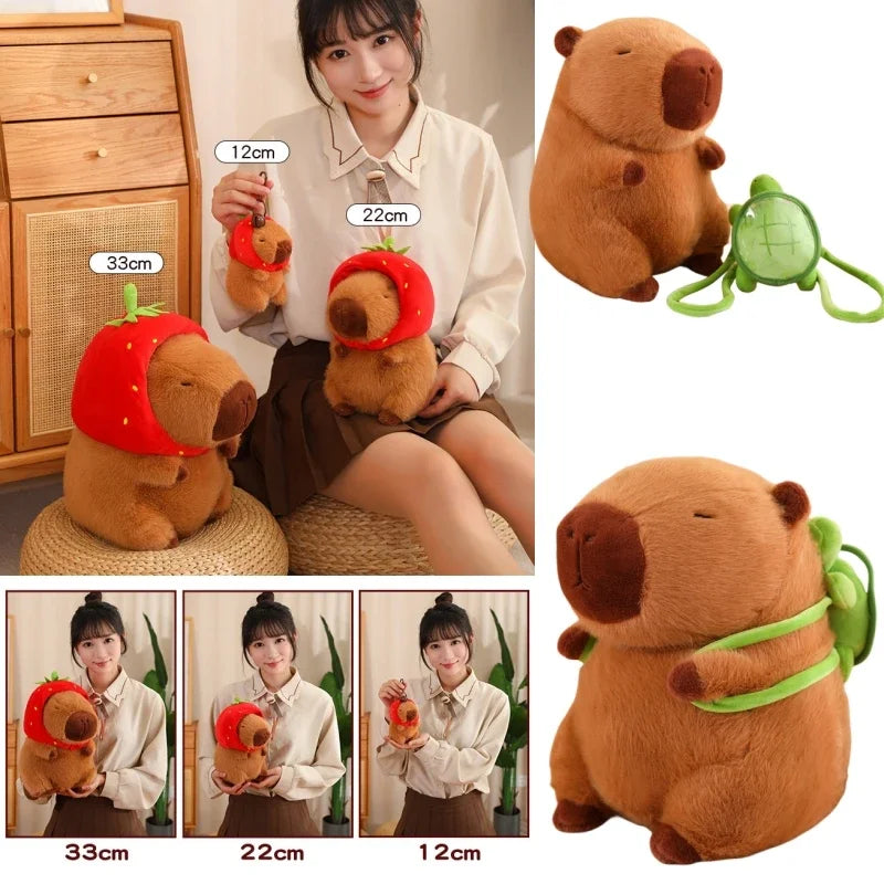 Adorable Strawberry Hat Capybara Plush Toy - Image 2