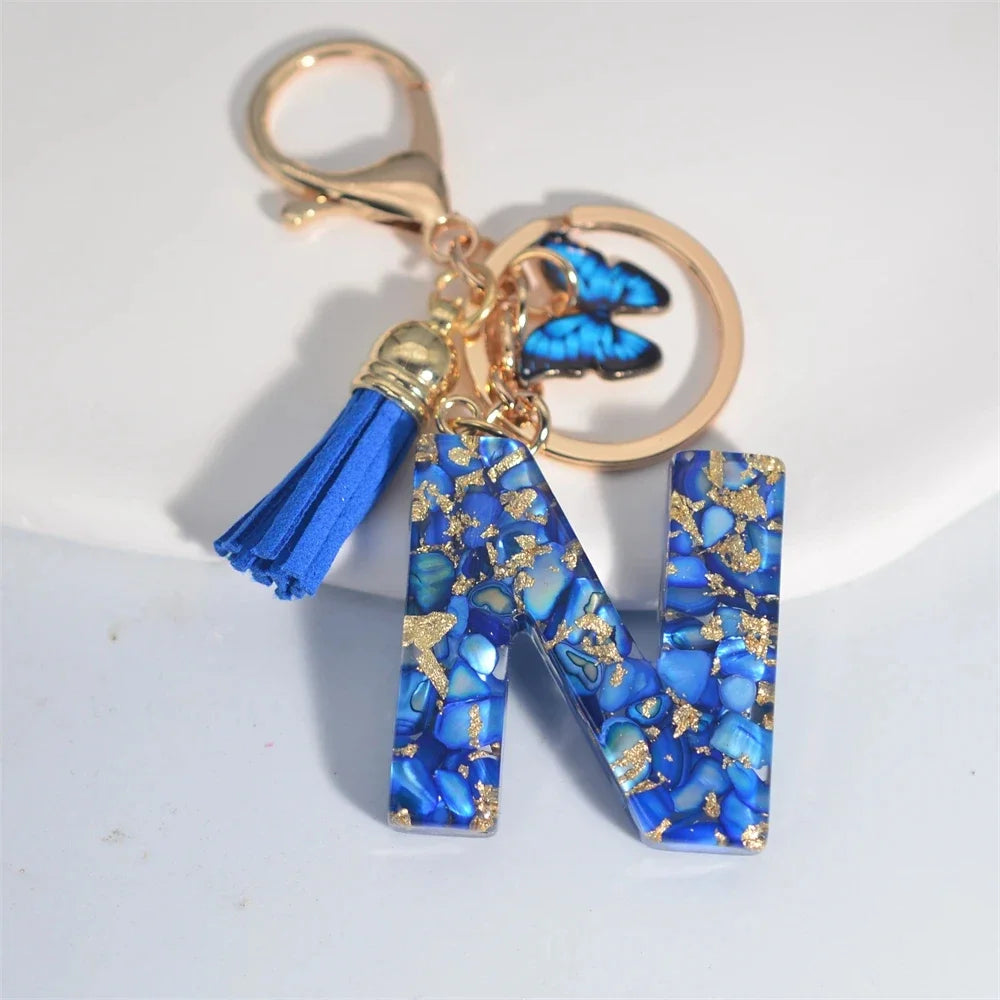 Blue Glazed A-Z Initial Keychain with Butterfly Tassel Pendant – Fashion Gift - Image 5