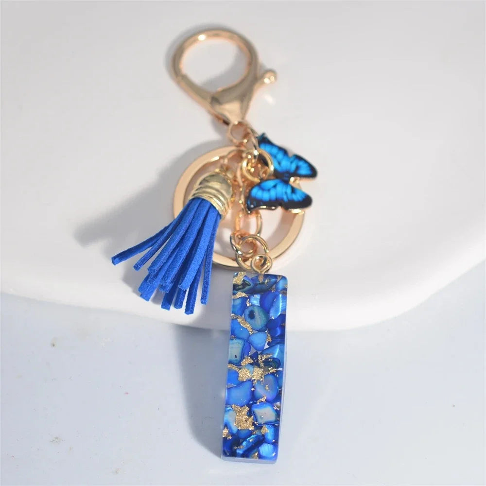Blue Glazed A-Z Initial Keychain with Butterfly Tassel Pendant – Fashion Gift - Image 16