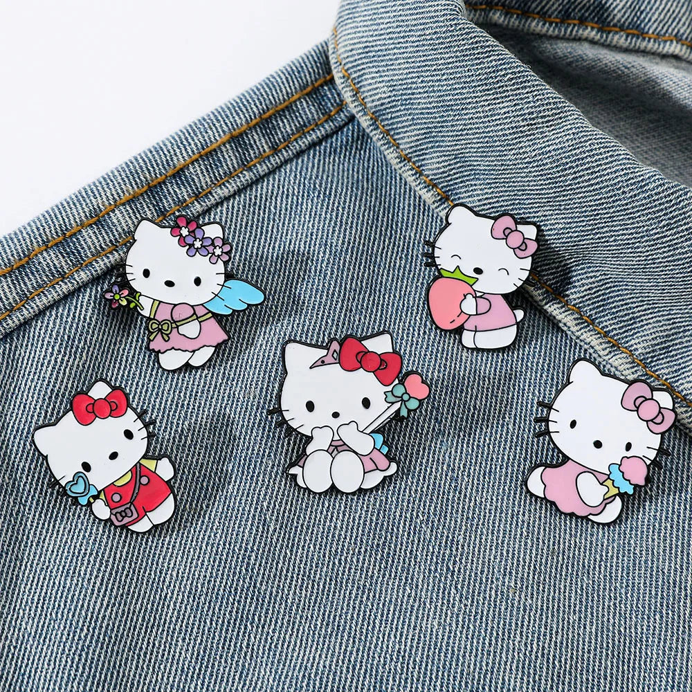 Cute Cartoon KT Cat Brooch Set - Image 3